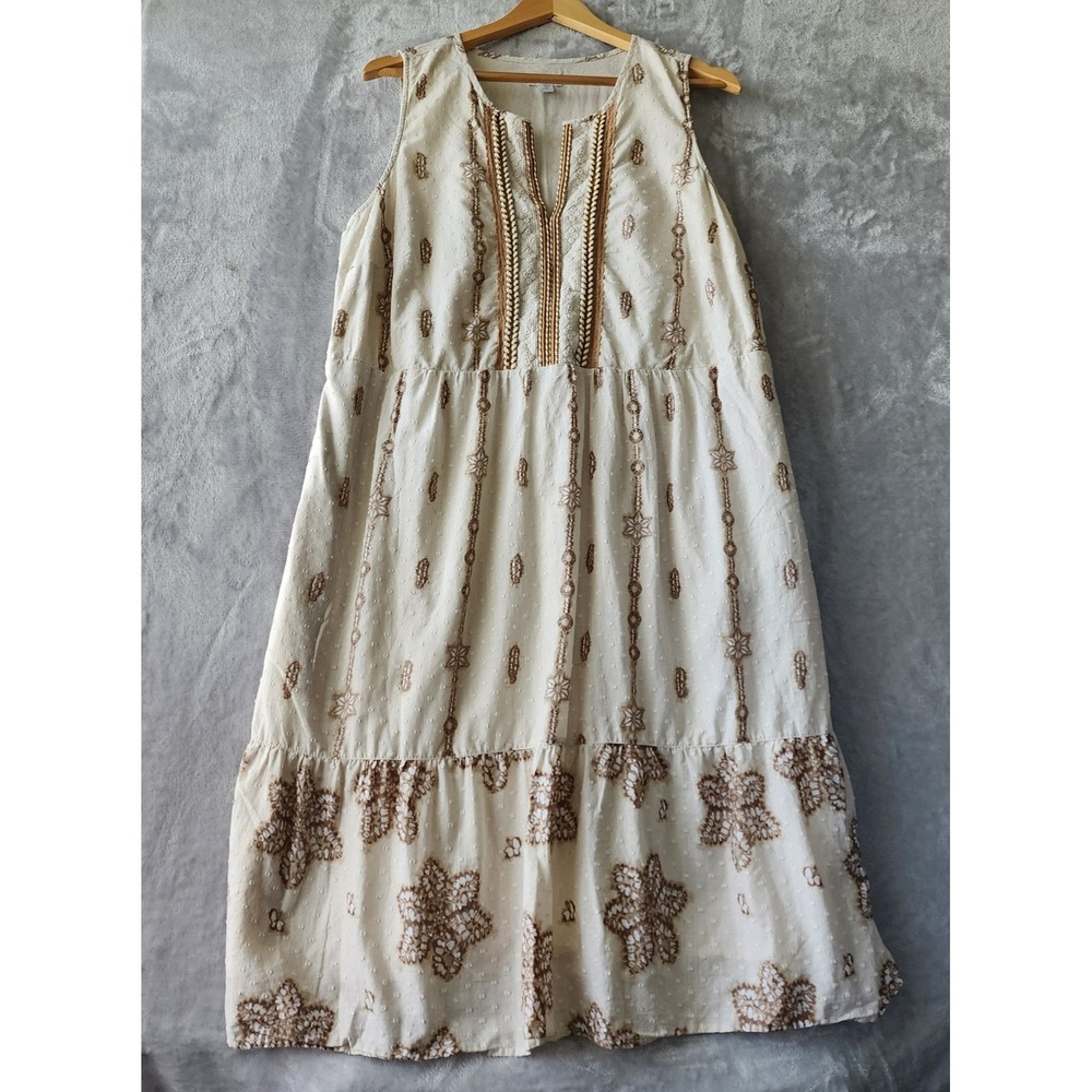 J. Jill Dress Womens Size 1X Tiered Boho Floral Lace Pockets Cream Cotton Midi - Picture 12 of 12
